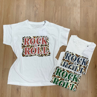 Großhändler NOS - Weißes Rock-Roll-T-Shirt mit Leopardenmuster