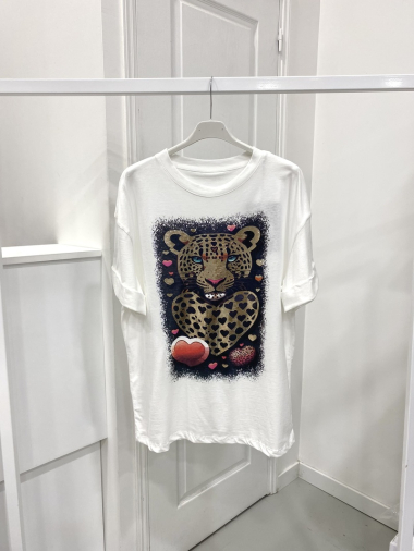 Großhändler NOS - Weißes T-Shirt mit „Leoparden“-Muster