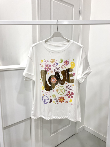 Grossiste NOS - T-shirt blanc avec motif "love fleurs"