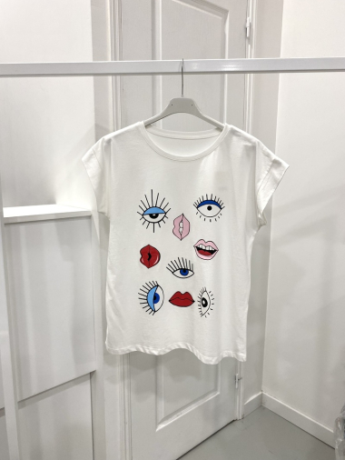Großhändler NOS - Weißes T-Shirt mit „Augen“-Muster