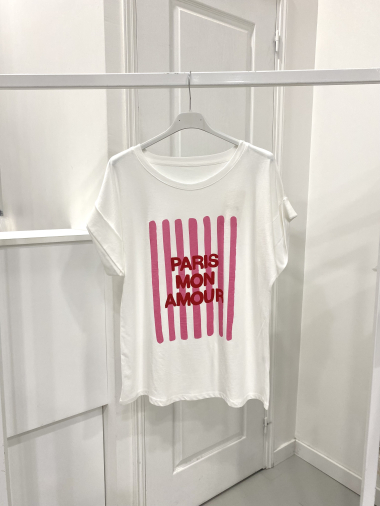 Großhändler NOS - Weißes T-Shirt mit „PARIS“-Muster