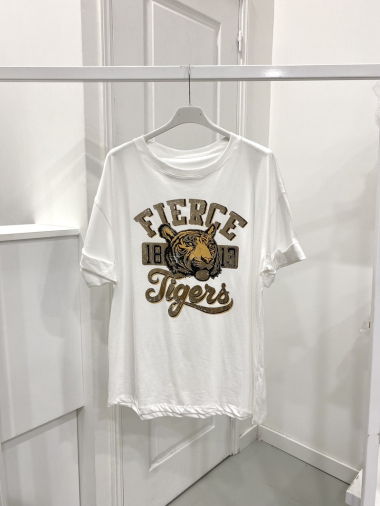 Mayorista NOS - Camiseta blanca con estampado de tigre.