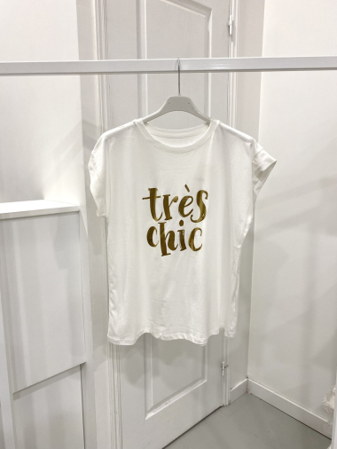 Großhändler NOS - Weißes T-Shirt mit „Very Chic“-Muster