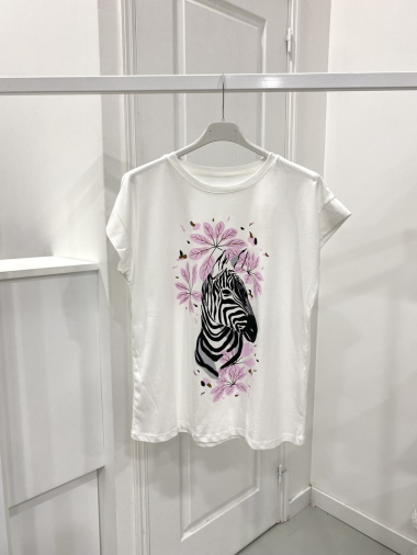 Großhändler NOS - Weißes T-Shirt mit „Zebra“-Muster