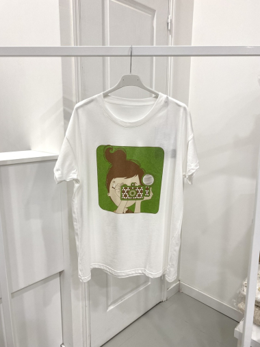 Großhändler NOS - Weißes Rundhals-T-Shirt mit „Mädchen“-Motiv