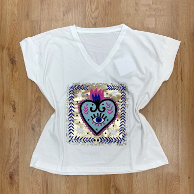 Großhändler NOS - Weißes T-Shirt mit V-Ausschnitt und Muster