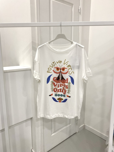 Großhändler NOS - Weißes Baumwoll-T-Shirt mit Aufdruck