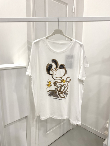 Großhändler NOS - Weißes Baumwoll-T-Shirt mit Muster