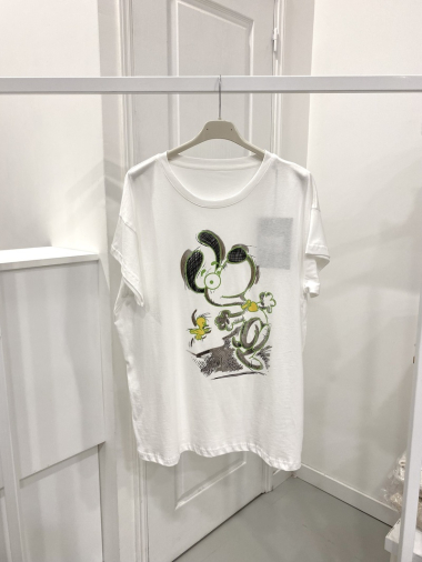 Großhändler NOS - Weißes Baumwoll-T-Shirt mit Muster
