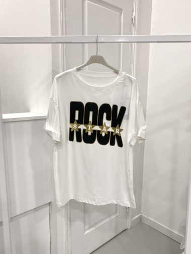 Großhändler NOS - Weißes Baumwoll-T-Shirt mit „ROCK“-Muster