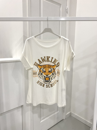 Wholesaler NOS - White cotton T-shirt with "tiger" pattern