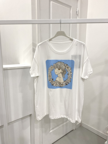 Großhändler NOS - Weißes T-Shirt mit „Mädchen“-Muster