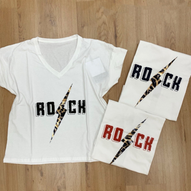 Großhändler NOS - T-Shirt mit V-Ausschnitt und Leoparden-Rock-Print