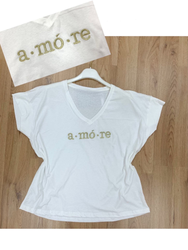 Mayorista NOS - Camiseta de algodón con cuello en V “Amore”