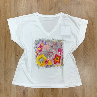 Großhändler NOS - T-Shirt mit V-Ausschnitt aus gewaschener Baumwolle mit Muster