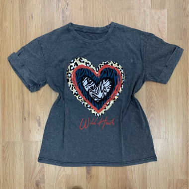 Wholesaler NOS - Faded T-shirt with zebra leopard heart print