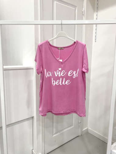 Großhändler NOS - T-Shirt aus gewaschener Baumwolle mit „Life is beautiful“-Muster