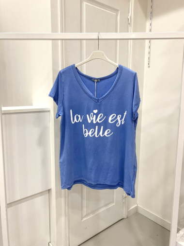 Wholesaler NOS - Washed cotton T-shirt with “life is beautiful” pattern