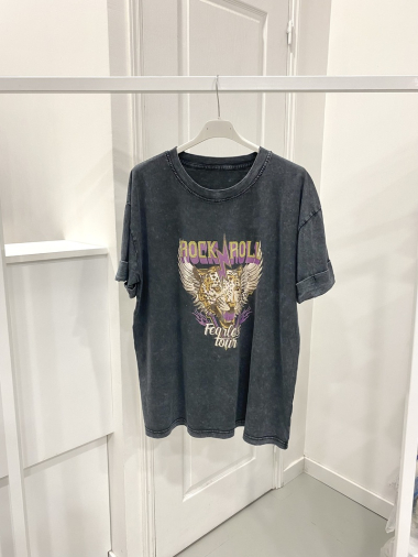 Grossiste NOS - T - shirt délavé "rock roll léopard"