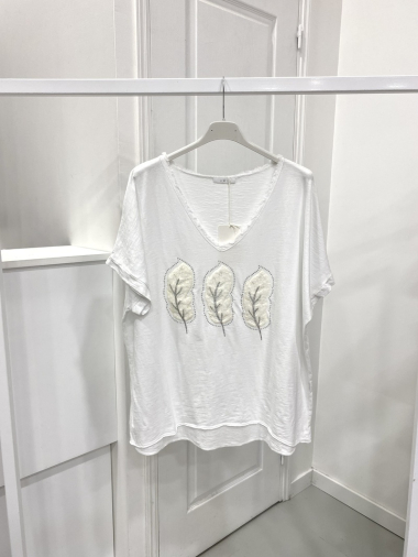 Mayorista NOS - Camiseta de algodón con estampado de “plumas”