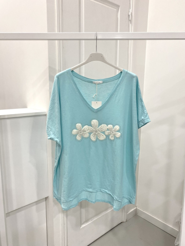 Grossiste NOS - T - shirt en coton avec motif trois fleur