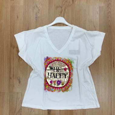 Großhändler NOS - Baumwoll-T-Shirt mit V-Ausschnitt und Muster