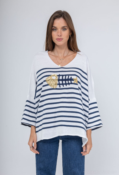 Wholesaler NOTA BENE - Striped sweater with fish over size style