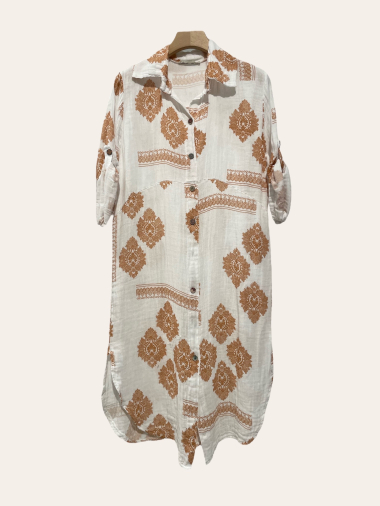 Großhändler NOTA BENE - Bedrucktes Hemdblusenkleid aus Baumwollgaze