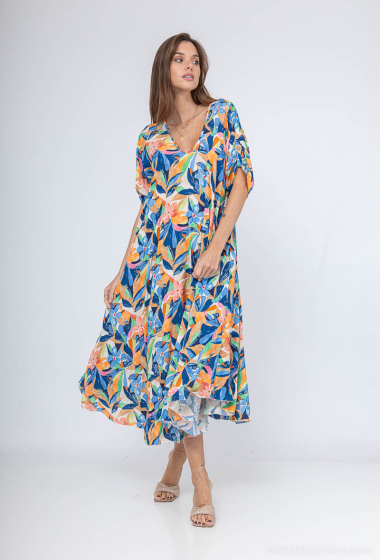 Großhändler NOTA BENE - Langes bedrucktes Kleid mit V-Ausschnitt