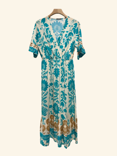 Großhändler NOTA BENE - Langes bedrucktes Kleid mit V-Ausschnitt