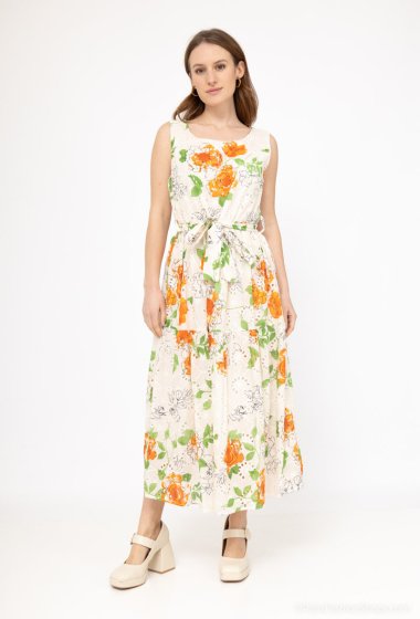 Wholesaler NOTA BENE - Sleeveless floral print dress with broderie anglaise