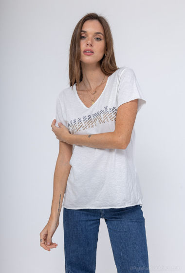 Großhändler NOTA BENE - Kurzärmliges T-Shirt mit V-Ausschnitt und Schriftzug