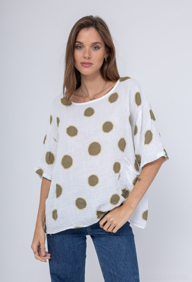 Wholesaler NOTA BENE - Large dot print top with buttons on the back