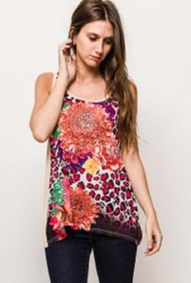 Tank top with leopard print and flowers and strass
