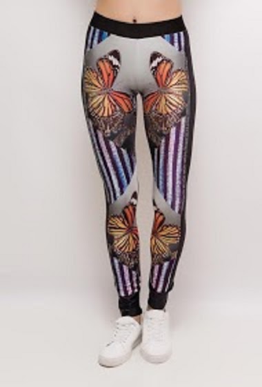 Leggings with printed butterflies and strass