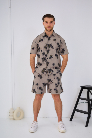 Wholesaler Omnimen - Floral Short Sleeve Shirt and Jogging Shorts Set