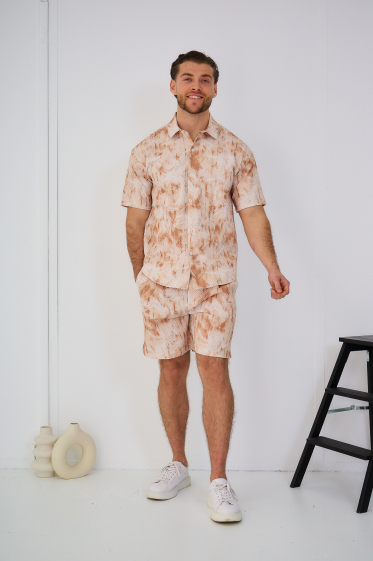Großhändler Omnimen - Sets Beigefarbene Jogging-Shirt-Shorts