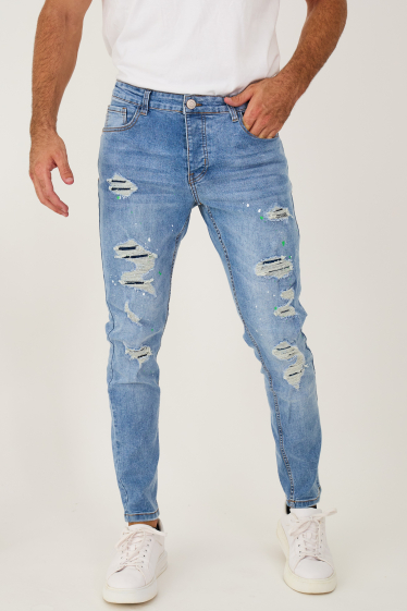 Wholesaler Omnimen - Ripped Fitted Jeans Denim Blue 206