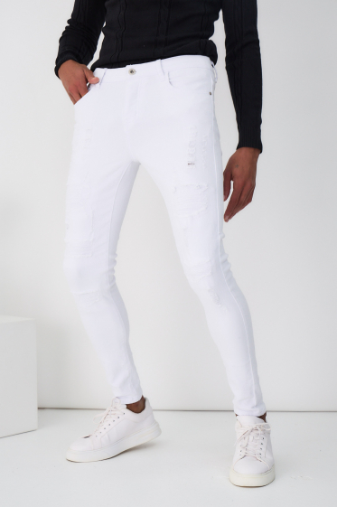 Wholesaler Omnimen - Men's Skinny Jeans White DESTROY
