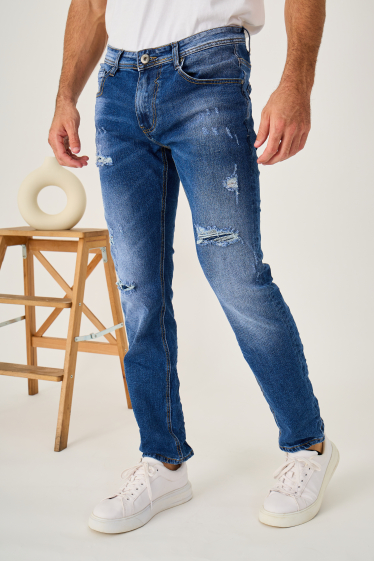 Wholesaler Omnimen - Skinny Jeans Ripped Denim Blue