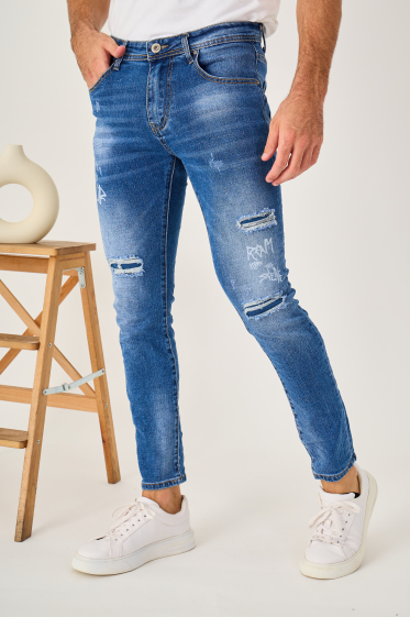 Wholesaler Omnimen - Ripped Blue Stretch Skinny Jeans 2409