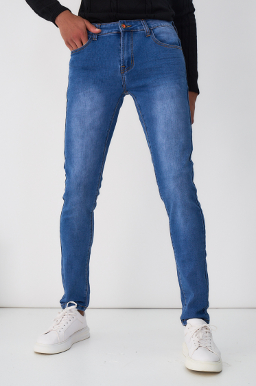 Grossiste Omnimen - Jeans Slim Homme Bleu Délavé