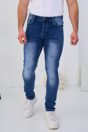 Wholesaler Omnimen - Slim Jeans with patchwork in Faded Blue