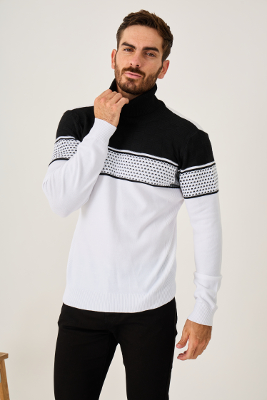 Wholesaler Omnimen - Two-tone knit turtleneck sweater