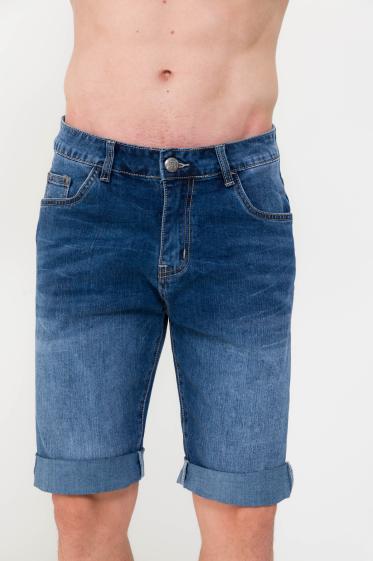 Grossiste Omnimen - Short en Jeans Bleu Délavé zippé 610