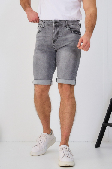 Grossiste Omnimen - Short Jeans délavé gris