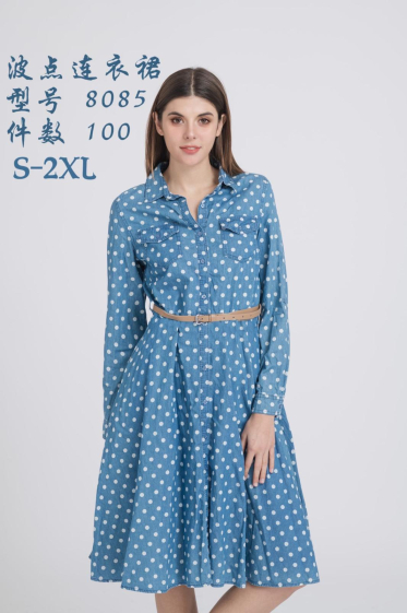 Wholesaler OOKA - Polka dot denim shirt dress