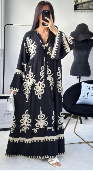 Großhändler OOKA - Langes bedrucktes Kleid