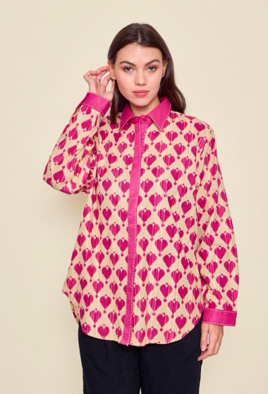 Grossiste Orice - Chemise en coton à motifs coeurs rose