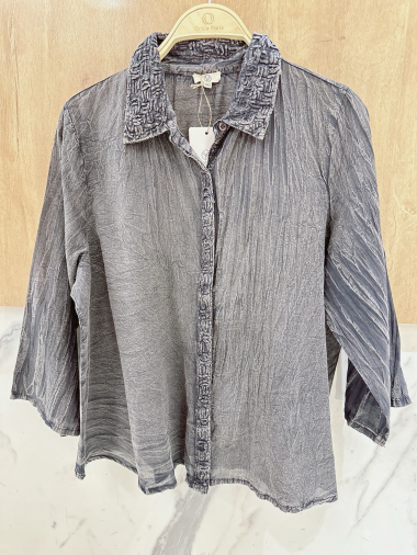 Wholesaler Orice - Plain cotton shirt with 3/4 sleeves
